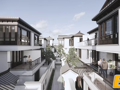 Elegant Scenic Traditional Modern Townhouse Exterior With Courtyard Balcony And Greenery Pathway 3d model