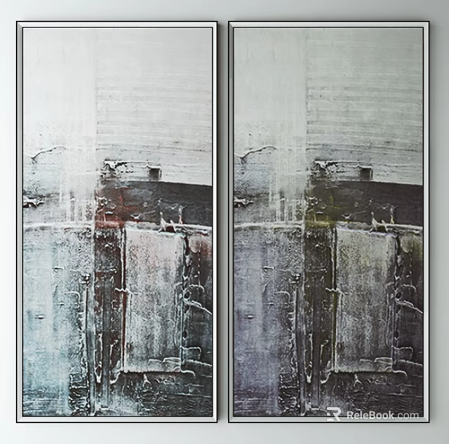 Modern Abstract Diptych Paintings With Textured Gray And Red Tones 3d model 