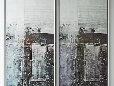 Modern Abstract Diptych Paintings With Textured Gray And Red Tones 3d model