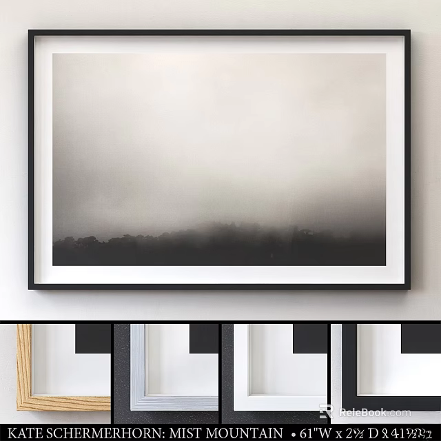Minimalist Black Frame Featuring Black And White Misty Landscape Wall Art 3d model 