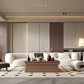 Modern Living Room Interior Design With Beige Sofa Wooden Coffee Table Blinds And Decorative Painting
