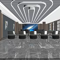 Modern Conference Room Interior With Wooden Walls Large Screen Black Chairs And Marble Flooring
