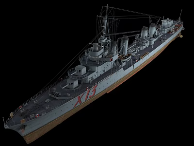 Detailed Warship With Gray Hull Turret Mast And Deck Design Features 3d model