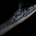 Detailed Warship With Gray Hull Turret Mast And Deck Design Features