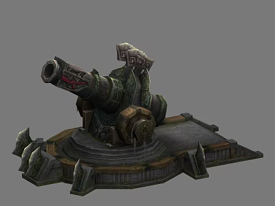 Ancient Decorative Cannon Weapon with Intricate Carvings and Stone Base Stand 3d model