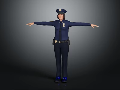 Police Officer with Badge in Uniform Arms Outstretched Against Dark Background 3d model