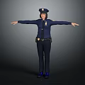 Police Officer with Badge in Uniform Arms Outstretched Against Dark Background