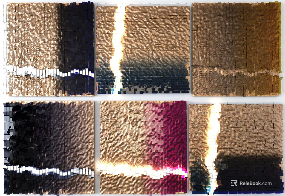 Modern Wall Decor With Textured Surfaces Gold Black Purple Tones And Glossy Sheen 3d model 