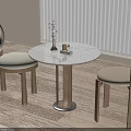 Modern Negotiation Round Table with Chairs Wooden Frame Beige Cushions Decorative Vase and Minimalist Design