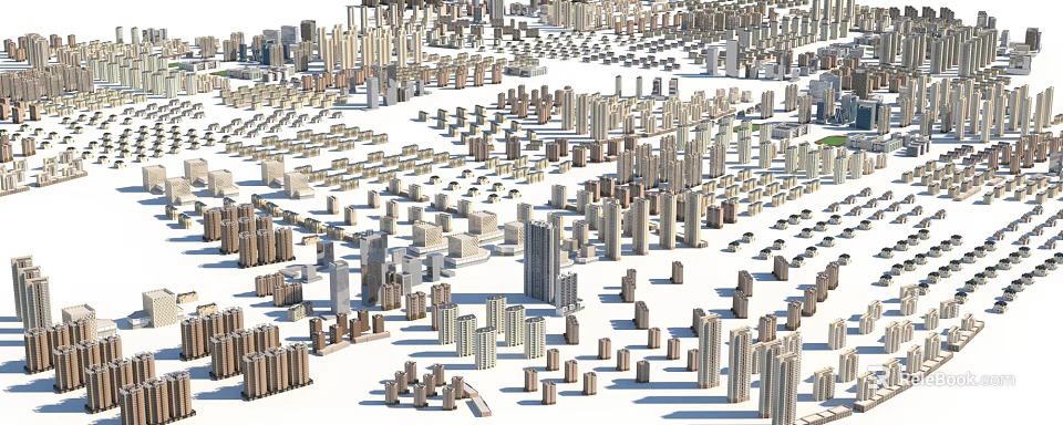 Modern Urban Building Cluster With High Rise Towers And Various Architecture Styles 3d model 
