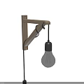 Minimalist Wall Light With Wooden Bracket Black Socket And Clear Glass Bulb 3d model
