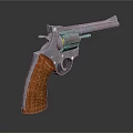 Classic Revolver Weapon With Wooden Textured Grip And Shiny Metal Barrel