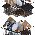Wooden House Exterior Design With Black Tiled Roof Solar Panel Porch And Windows