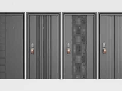 Modern Gray Security Doors With Different Textured Patterns And Brass Handles 3d model