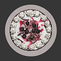 Delicious Chocolate Cake Topped With Whipped Cream Fresh Cherries And Chocolate Shavings On Red Plate
