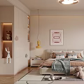Cozy Kids Room Interior With Soft Colors Bed Rabbit Plush Decorative Poster And Curtains