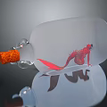 Glass Bottle With Orange Cork Stopper And Red Mermaid Figurine On Reflective Surface