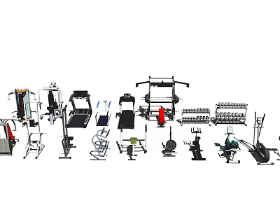 Wide Range of Fitness Equipment Featuring Treadmills Dumbbells Barbells and Benches 3d model