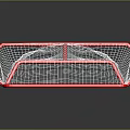 Red Frame Hockey Goal With White Net On Reflective Black Surface 3d model