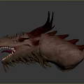 Game Movie Character Dragon Head With Red Brown Skin Horns And Sharp Teeth