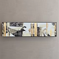 Abstract Canvas Wall Art with Geometric Shapes Black Gold Tones and Linear Patterns