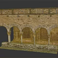 Ancient Architecture Model Featuring Stone Arched Doorways Columns Brick Railing And Stone Base 3d model