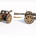 Vintage Military Wheeled Cannons with Rustic Metal Structure Classic Design on White Background