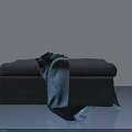 Gray Fabric Storage Ottoman With Blue Scarf On Light Gray Floor Surface 3d model