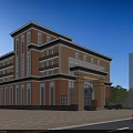 Traditional Multi storey Office Building With Red Brick Exterior Arched Entrance And Tree Lined Surroundings