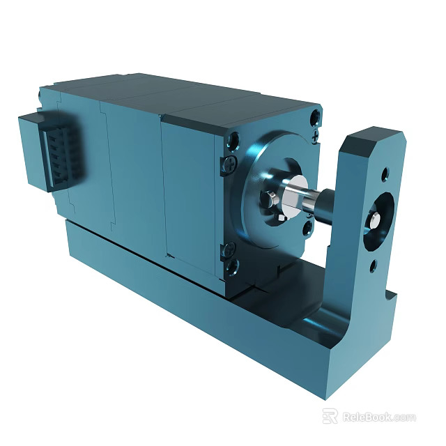 Blue Industrial Mechanical Component With Metal Housing Rotating Shaft And Mounting Bracket 3d model 