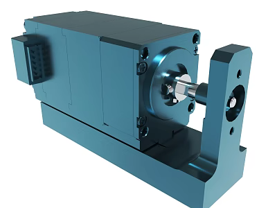 Blue Industrial Mechanical Component With Metal Housing Rotating Shaft And Mounting Bracket 3d model