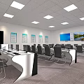 School Modern Computer Classroom With Desks Chairs Large Screen And Wall Charts 3d model