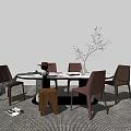 Modern Dining Table Set With Stylish Chairs Marble Top And Decorative Plant Vase