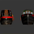 Colorful Water Transport Boats With Red Green Hulls And Flame Design Features