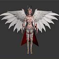Mythical Female Figure With White Wings Gold Red Decorations And Ornate Armor Crown Standing Pose