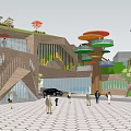 Modern Visitor Center With Contemporary Architecture Green Landscaping Pedestrian Area and Parking Spaces