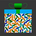 Colorful Patterned Gift Box With Blue Lid And Green Bow For Daily Use