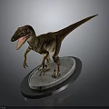 Velociraptor Dinosaur Model With Open Mouth Sharp Teeth Standing On Gray Circular Base Blue Edge 3d model
