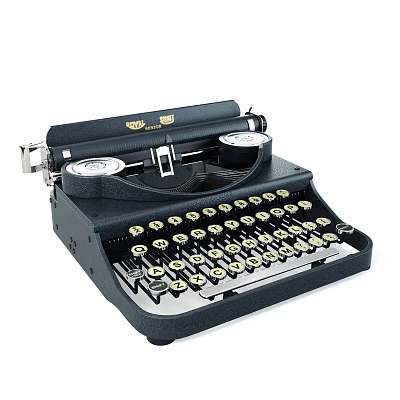 Classic Vintage Office Appliance Old Fashioned Black Typewriter With Mechanical Keys And Retro Design 3d model