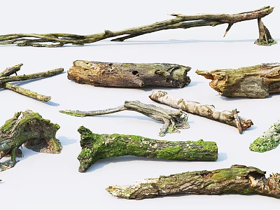 Natural Stone and Wood Logs with Mossy Texture for Decorative Home Design 3d model
