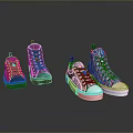 Trendy High Top Sneakers with Various Colors Designs Patterned Uppers and White Green Soles