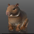 Brown Capybara Figurine Sitting On Black Smooth Surface With Dark Background