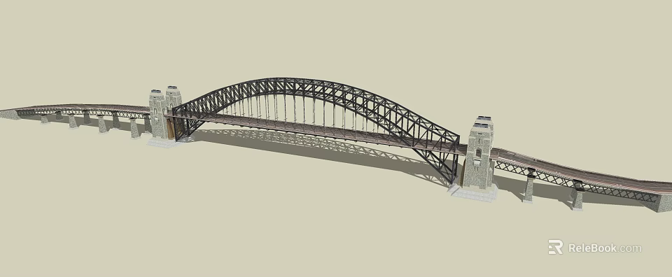 Iconic Steel Arch Bridge Structure With Tower Supports And Classic Design 3d model 