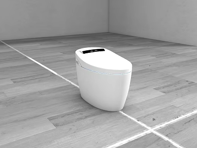 Modern Smart White Toilet with Digital Display in Wooden Floor Bathroom 3d model