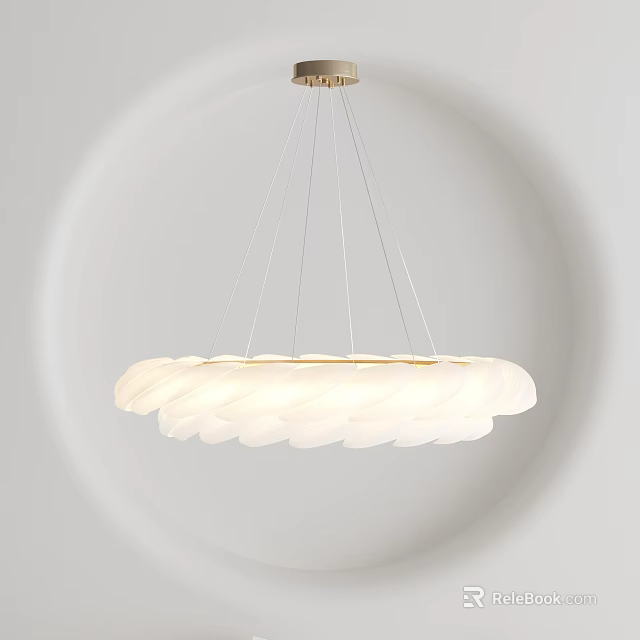Elegant White Feather Chandelier With Modern Hanging Design And Round Shape 3d model