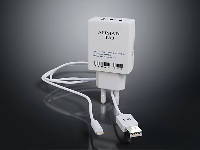 AIMAD TIAJ White Digital Charger With USB And Lightning Ports For Mobile Phones 3d model