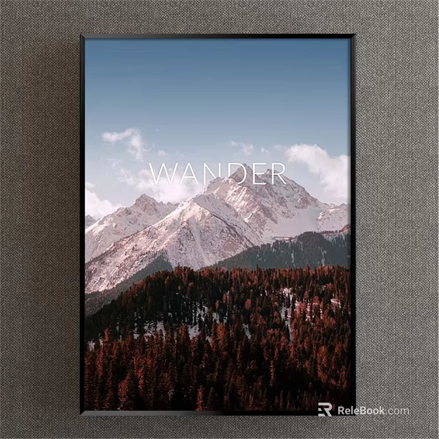 Scenic Mountain Landscape with Snowy Peaks Red Forest and White Clouds in Blue Sky 3d model 