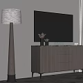 Modern TV Stand with Wooden Design Metal Legs Mounted TV Floor Lamp and Decorative Books