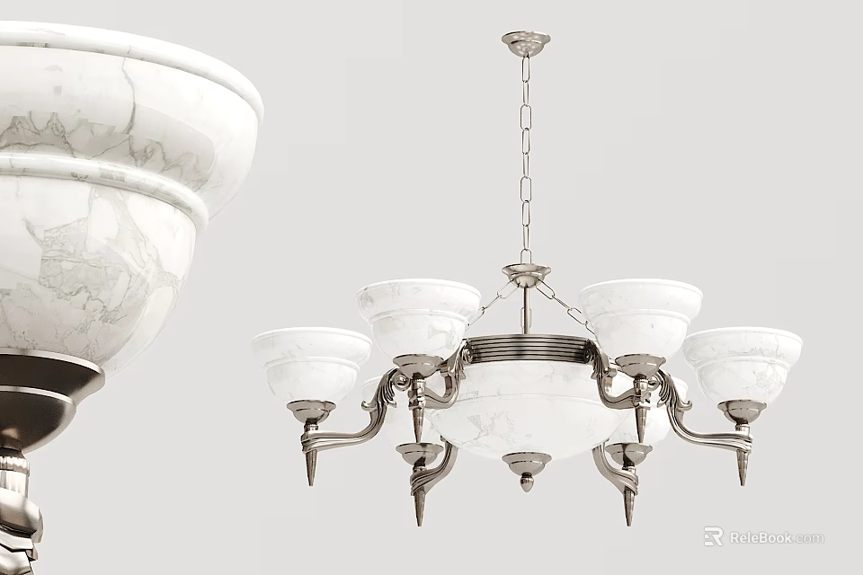 Elegant White Marble Chandelier With Metal Frame And Multiple Light Arms 3d model