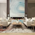 Modern Elegant Living Room Sofa Coffee Table Set With Wooden Top Area Rug And Decorative Art